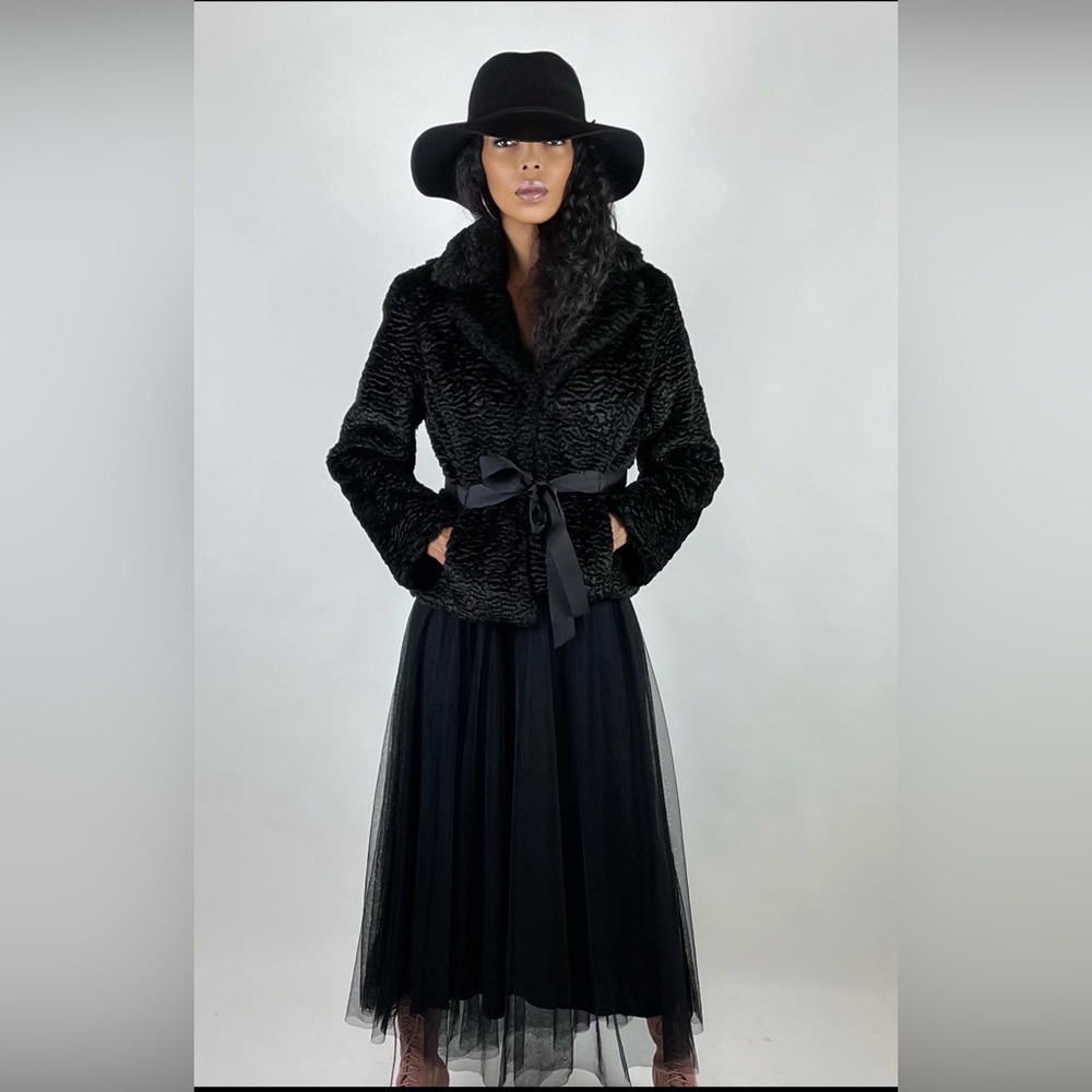 Faux Fur Jacket- Black- size S